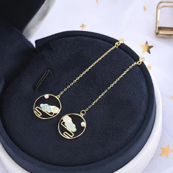 

Fashion Trendy Enamel Long Chain Tassel Drop Earrings For Women Statement Real 925 Sterling Silver Dangle Earring Party Gifts Accessories