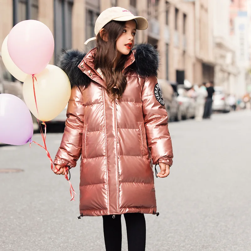 Зимнее пуховик для девочки пальто модная зимняя куртка для девочки, теплые детские парка для девочки, пальто утепленная верхняя одежда с мехом для холодной зимы - Цвет: rose