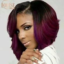 Луиза сладкий короткий Omber красный фиолетовый смешанный цвет Omber кудрявые Аниме Девушки Синтетический косплей парик+ парик крышка термостойкие