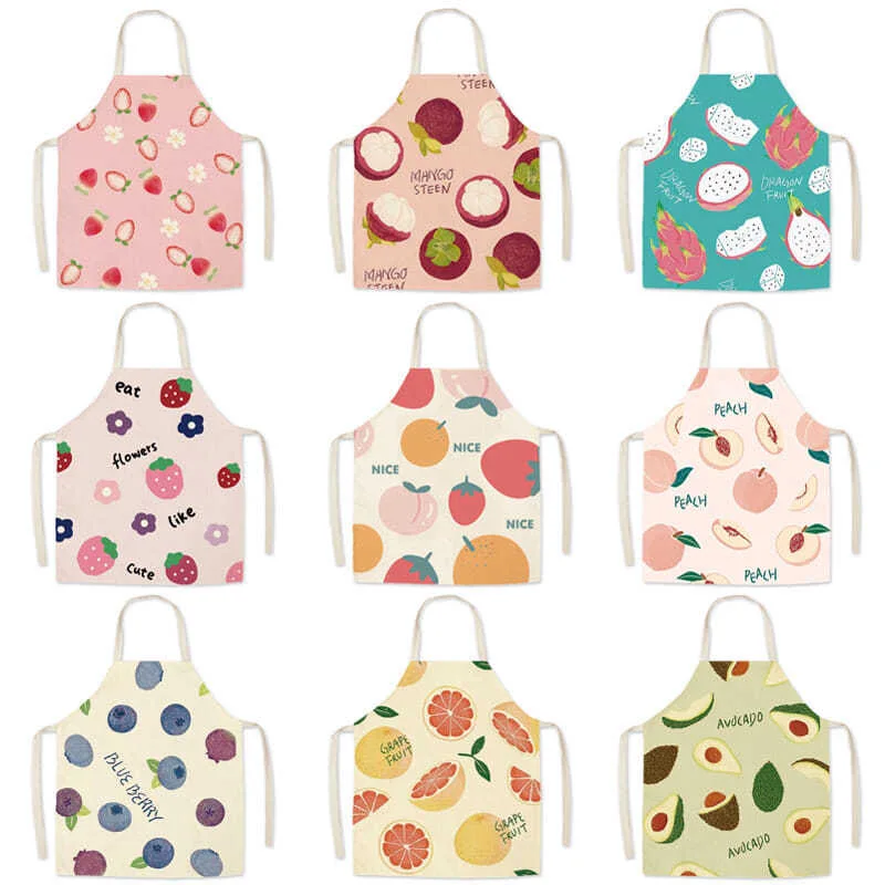 

High Quality Cute Anti-greasy Kitchen Aprons for Cooking Sleeveless Cotton Linen Aprons Adult Bibs Home Cleaning Accessories