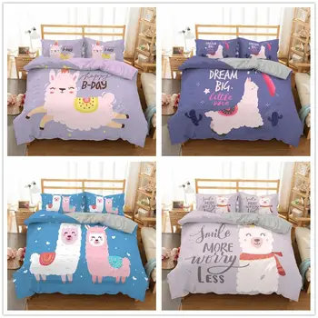 

ZEIMON 3D Cartoon Beeding Set Alpaca Printed Comforter Home Decor Twin/Queen Size Duve Cover With Pillowcase For Kids Gift