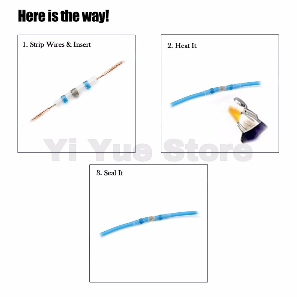 102050PCS Heat Shrink Butt Terminals Waterproof Solder Seal Tinned Copper Electrical Wire Cable Splice Terminal 26-10 AWG (5)