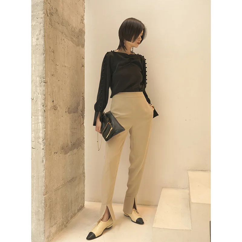 

Iliad Origional Design Spring New Style Acetic Acid Loose-Fit Skinny Pants Foot Mouth Slit Simple Casual Bell-bottom Pants