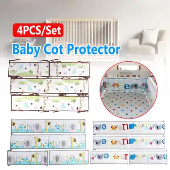

4Pcs Cartoon Animal Baby Bedding Sets Baby Crib Bumpers Bed Around Cot Bed Sheets Polyester Cotton Thickening Baby Bedding