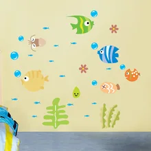 [Лидер продаж] три поколения маленьких съемные настенные морские стикеры мир мультфильм рыба Xy3001 Фреска