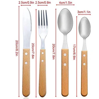 

4 Pcs Flatware Set Stainless Steel Cutlery Silverware Kit,Utensils Knives Forks and Spoons Set with Wooden Handles