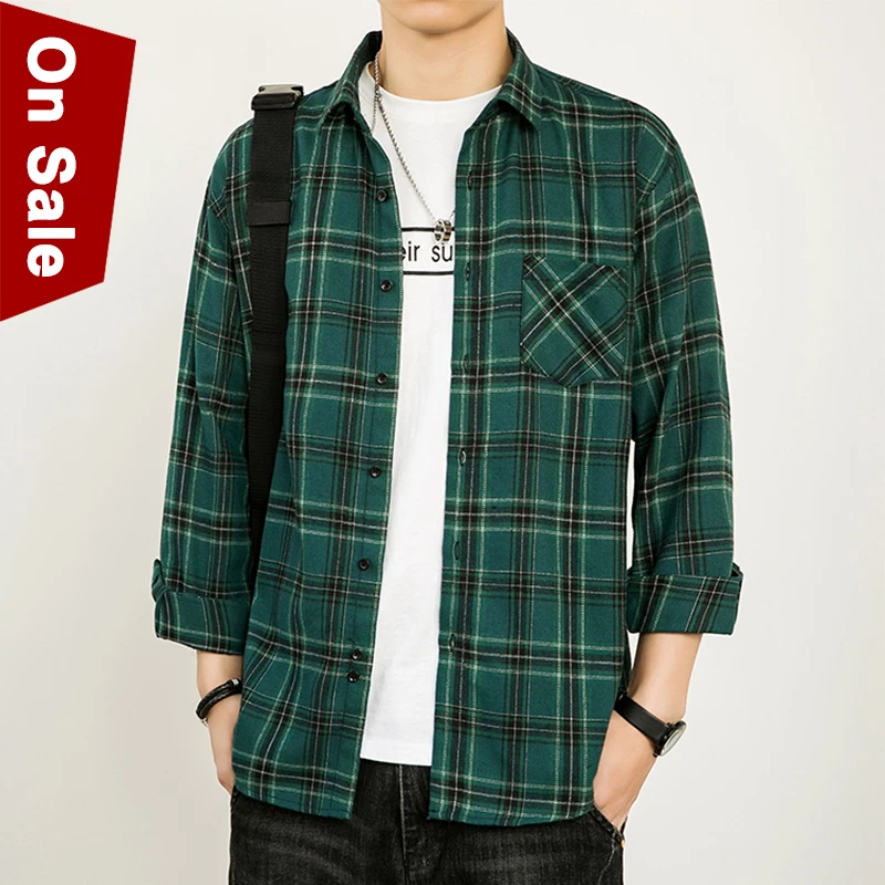 Camisas a cuadros de manga larga para hombre, camisas informales de de algodón, de hierro, ajustadas, talla M 4XL, verde, marrón, azul marino, #2101|Camisas informales| - AliExpress