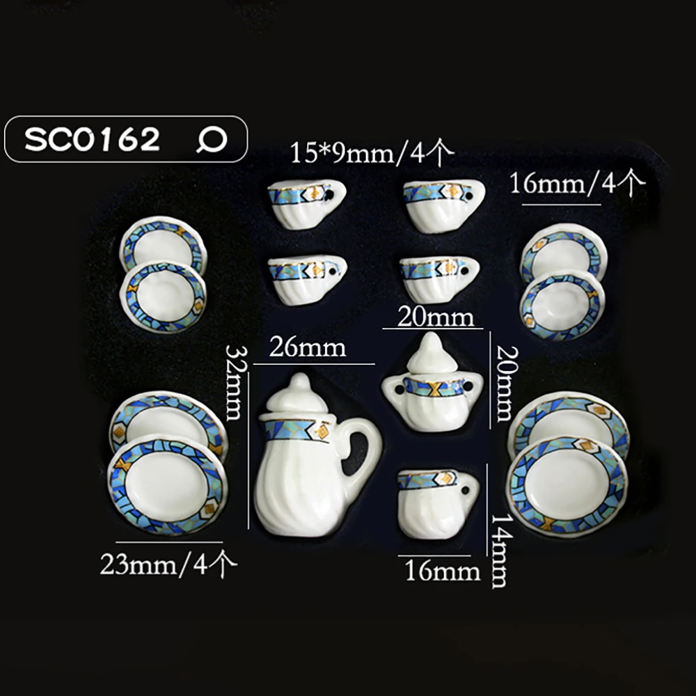 15Pcs 1/12 Dollhouse Miniature Accessories Mini Ceramics Tea Set Simulation Kettle Plate Cup Model Toy for Doll House Decoration
