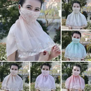 

Women Breathable Lace Flower Embroidered Neck Protection Scarf Outdoor Face Mask