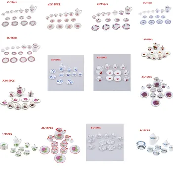 

Porcelain Tea Cup Set Chintz Flower Tableware Kitchen 1:12 Miniature Dollhouse Furniture Toys For Children 15Pcs