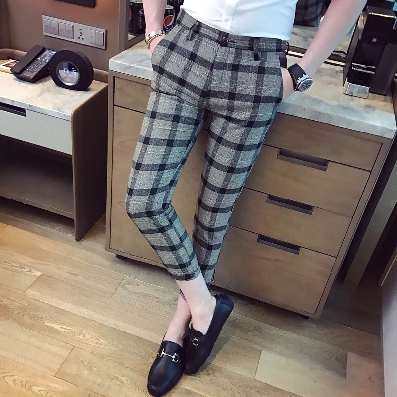 Летние клетчатые брюки мужские британские корейские трендовые повседневные брюки мужские волосы стилист дикая самообработка 9 очков брюки