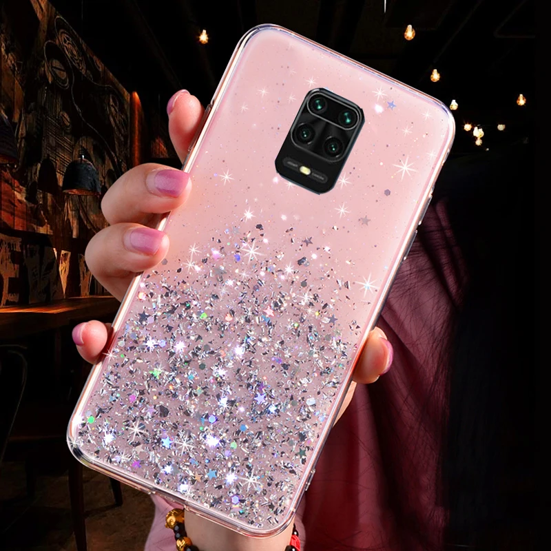 Funda para Xiaomi Redmi Note 9 Pro, Redmi Note 9s para mujer, con  purpurina, suave, elegante, transparente, TPU, de lujo, linda funda  protectora con