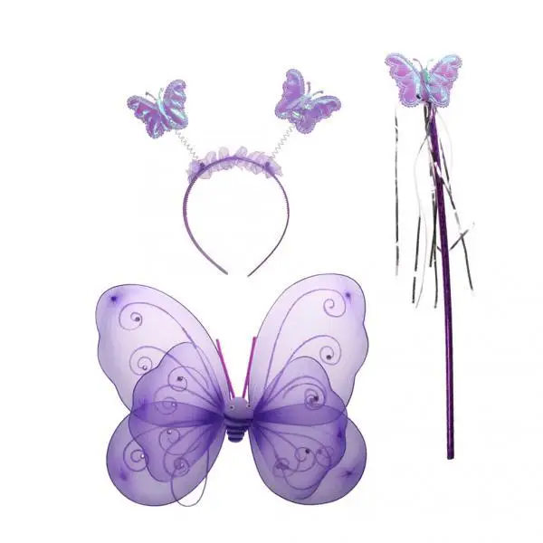 

Fairy Princess Kid Costume Sets Girls Butterfly Wings Wand Headband Purple