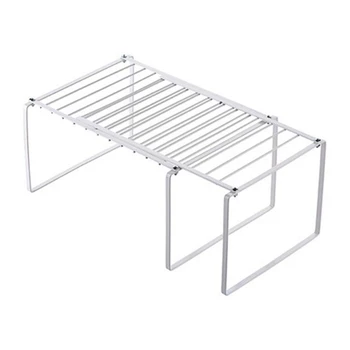 

Retractable Shelf Stackable Sliding Rack Organizer Iron Storage Rack for Cabinets Tableware Countertops for Home White
