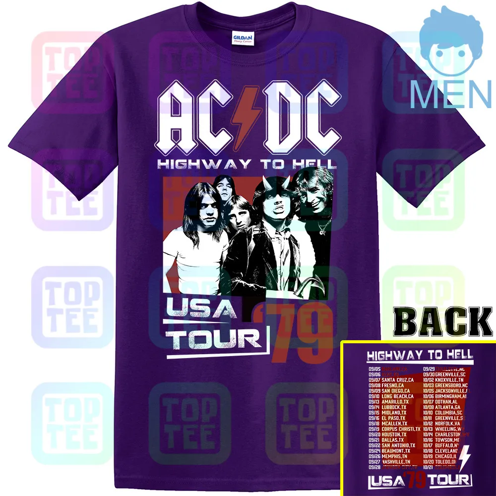 ACDC Highway to Hell USA Tour 1979 Мужская футболка Винтаж Рок-Группа Альбом Мерч - Цвет: MEN-PURPLE