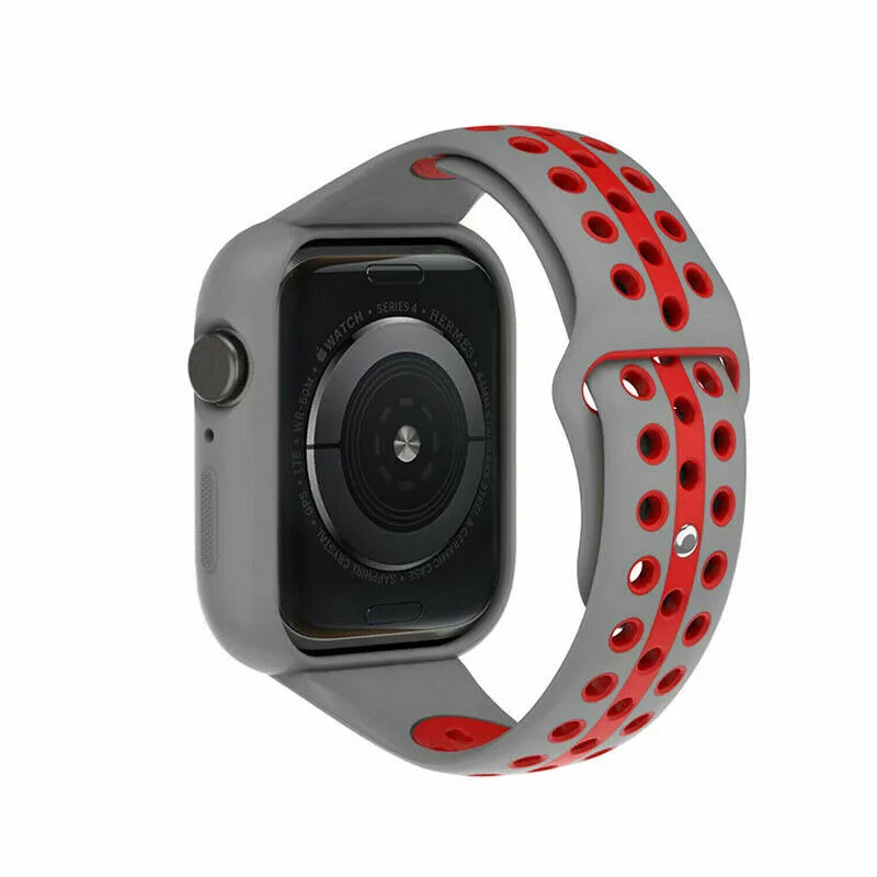Gray Red Ремешок для Apple Watch 4 спортивный силиконовый сменный ремешок для наручных часов+ чехол для Apple iWatch 40 мм 44 мм - Цвет ремешка: Gray Red