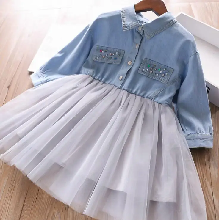 Новое джинсовое платье для девочек, модные весенние платья в стиле пэчворк для девочек 2-7 лет, HJ576