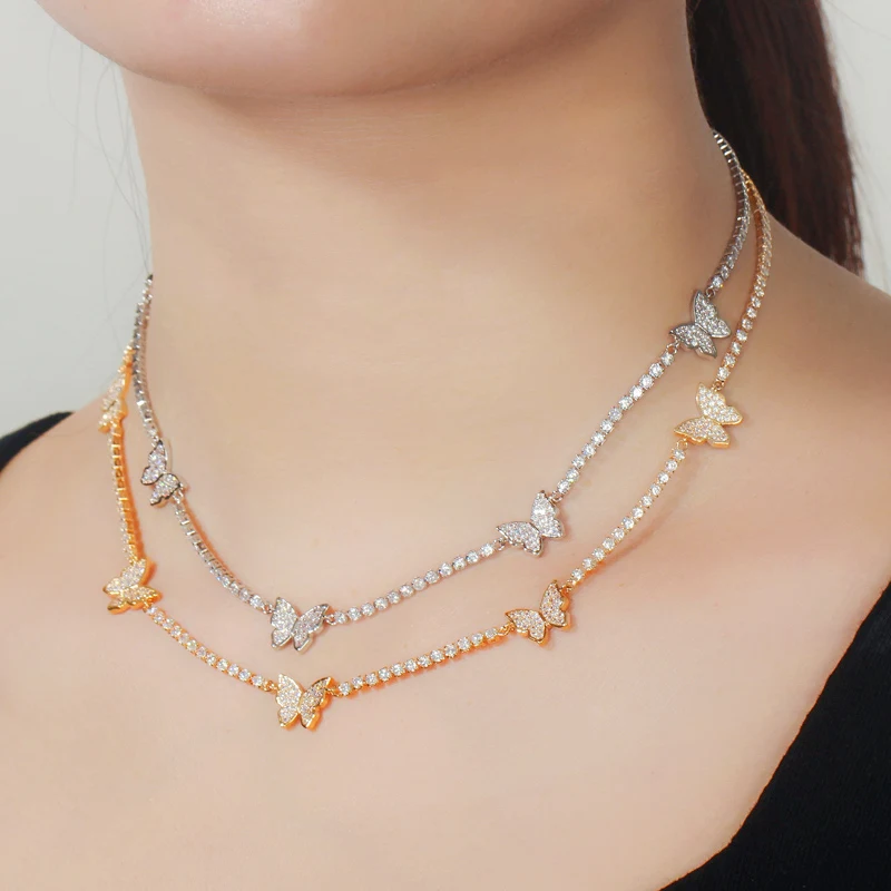 ThreeGraces 2020 Fashion Famous Brand Jewelry Elegant Butterfly Drop CZ White Crystal Pendant Chocker Necklace for Women PN104