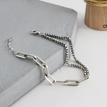

SUNIANGON Punk Box Chain Bracelet 100% 925 Sterling Silver Women Bracelet Big Chain Bracelet Korean Fashion 925 Jewelry Gift