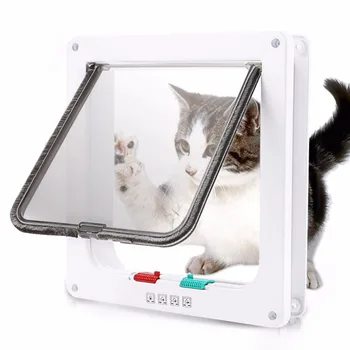 

4 Way Locking Cat Flap Door with 4 Way Lock Security Flap Door for Dog Cat Kitten Small Pet Gate Door Kit Cat Door Pet Supplies