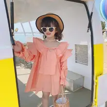 Новое платье с оборками для девочек модные весенние хлопковые платья для девочек 4-9 лет C589