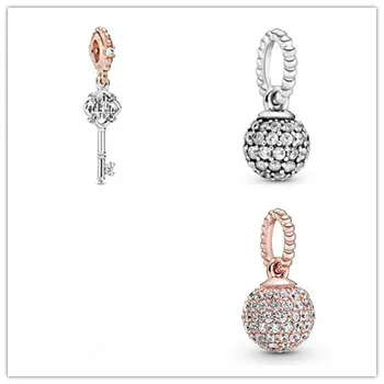 

25 Sterling Silver Charm Rose Pave Ball With Crystal Dangle Bead Fit Women Pan Bracelet & Necklace Diy Jewelry