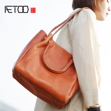 AETOO большая сумка-тоут из воловьей кожи, Большая вместительная сумка-мессенджер, художественная Ретро кожа ручной работы