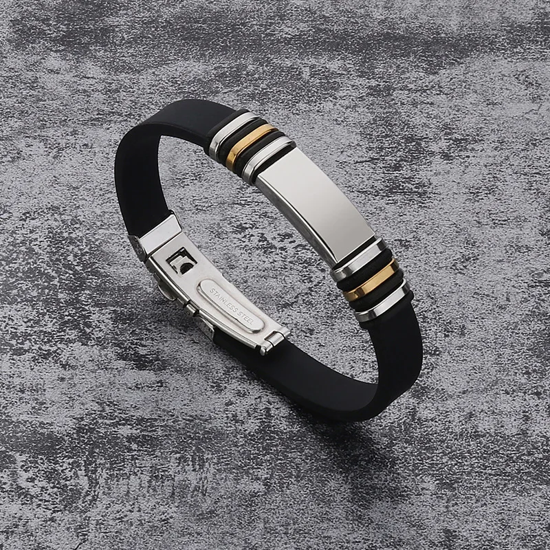 

White/Black Silicone Bracelets Men Rubber Charm Casual Slide Stainless Steel Charm Bracelets & Bangles Jewelry for Women
