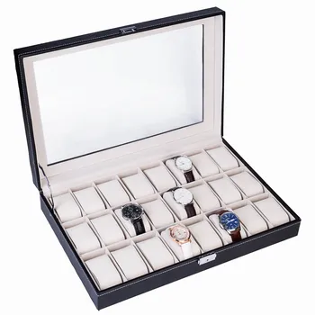 

24-bit small black high-end decent watch leather storage box modern exquisite cute portable practical open-type soft compact box