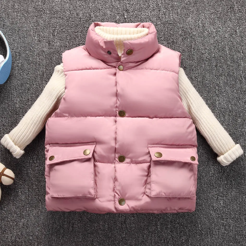 Жилет без рукавов; Модное детское пальто для мальчиков и девочек; плотное пальто; стеганая зимняя куртка; однотонная Детская жилетка на молнии