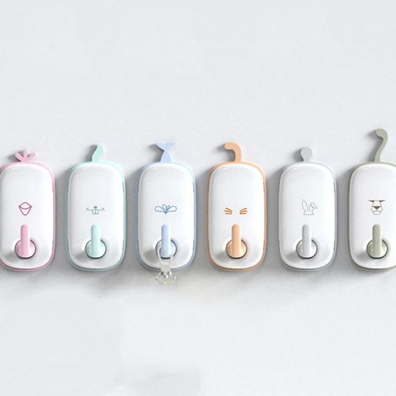 6pcs/set Bathroom Plastic Adhesive Hook Wall Sticky Mount Hanger Rack Towel Hanger Clothes Cute Hook Kitchen Wall Hanger