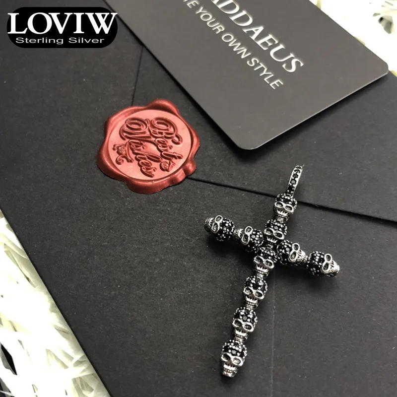 Кулон черный череп крест, Модные украшения Thomas SABOR 925 пробы серебряные аксессуары подарок для женщины и Rebel Для мужчин