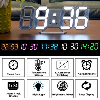 

Time Large LED Digital Wall Clock Alarm Date Temperature Automatic Backlight Table Desktop Home Decoration Stand hang Clock