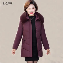 Plus size middle aged women's winter jacket fur collar with hooded thick warm cotton regular coat female Parkas mother‘s jacket