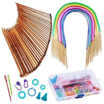 

1 Set Knitting Needles Set Bamboo Circular Knitting Needles with Colored Tube Single Pointed Knitting Needles