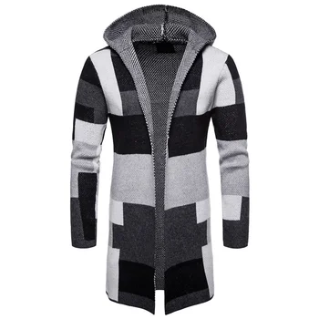 

Men striped Cardigan Coat Sweaters Hooded Cloak Long Windbreaker Cloak Coat Knitted Sweater Big Size 5XL Cardigans Outerwear