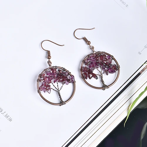 garnet Модные красочные серьги с натуральным кристаллом аметист розовый кварц используется для вечерние DIY серьги пара ювелирных изделий подарок на праздник - Цвет: garnet