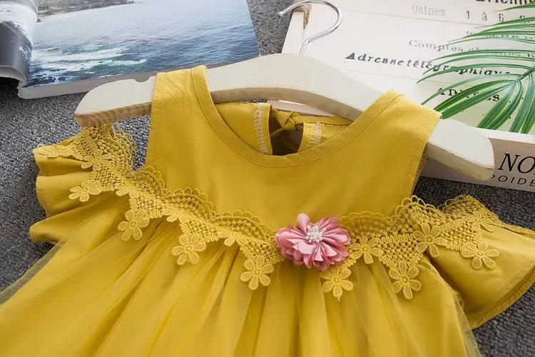 Alice/детское летнее платье хлопковая одежда с цветочным рисунком для маленьких девочек кружевные платья с открытыми плечами детская однотонная Милая сетчатая одежда