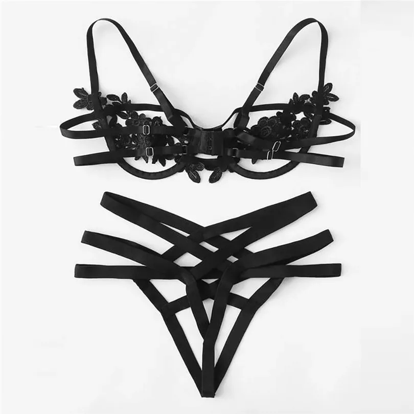 Bra+Briefs Set Black Sexy Erotic Lingerie For Women Underwire Bra Set Lingerie Underwear Soutien Gorge Sexy Erotique 30NOV120