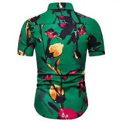 Новый стиль, хит продаж, корейский стиль, приталенная модная мужская Повседневная рубашка с коротким рукавом и цветочным принтом