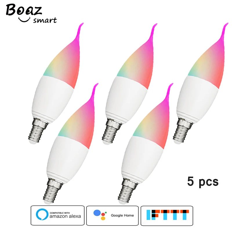 

Boaz Smart LED E14 E12 E26 E27 Candle Light Bulb Wifi Remote Control Light Dimmable RGBCW Warm whiteAlexa Echo Google Home Tuya