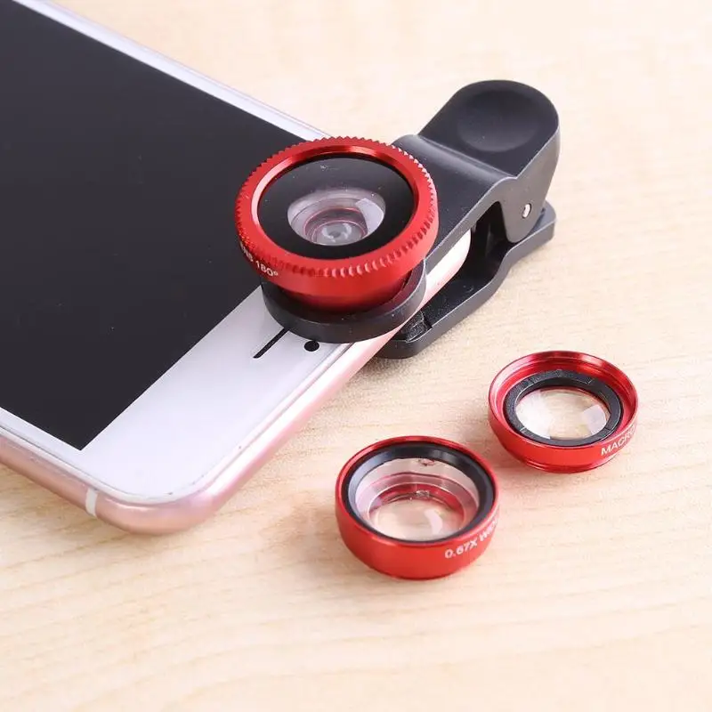 

3 in 1 Wide Angle Macro Fisheye Mobile Phone Camera Lens Kit Multifunctional Practical Ultra-portable Durable for iPhone Samsung