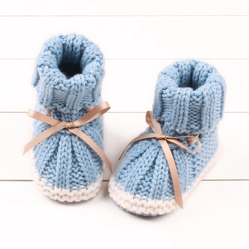 Детские Зимние ботиночки, шерстяные, мягкие, для первых шагов, вязаные, флисовые, теплые, для младенцев, зимняя обувь для детской кроватки - Цвет: Синий