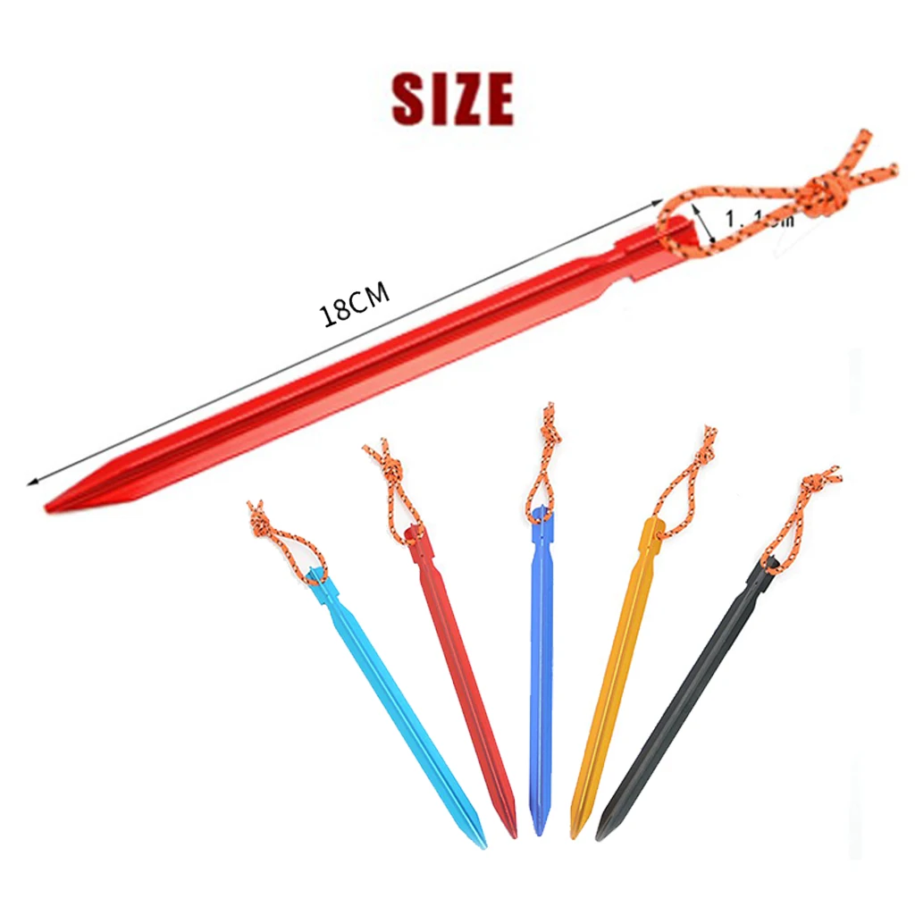 10pcs 18cm Outdoor Camping Tent Stake Pegs Aviation Aluminium Alloy Hiking Traveling Tent Nail Accessories with Storage Bag