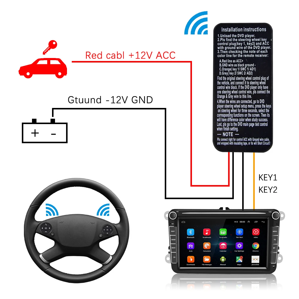 Podofo Universal Multi-function Steering Wheel Remote Controls For 2DIN Android Radio Multimedia Player Wireless Bluetooth