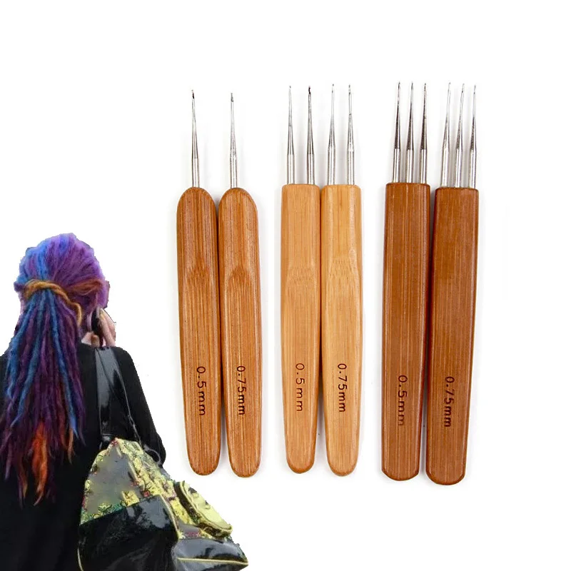 

1 Pc Bamboo Handle Crochet Needle for Hair Dreadlock 1 Hook 2/3 Hooks Needle for Hair Extension Profeesional Dreadlock Crochet