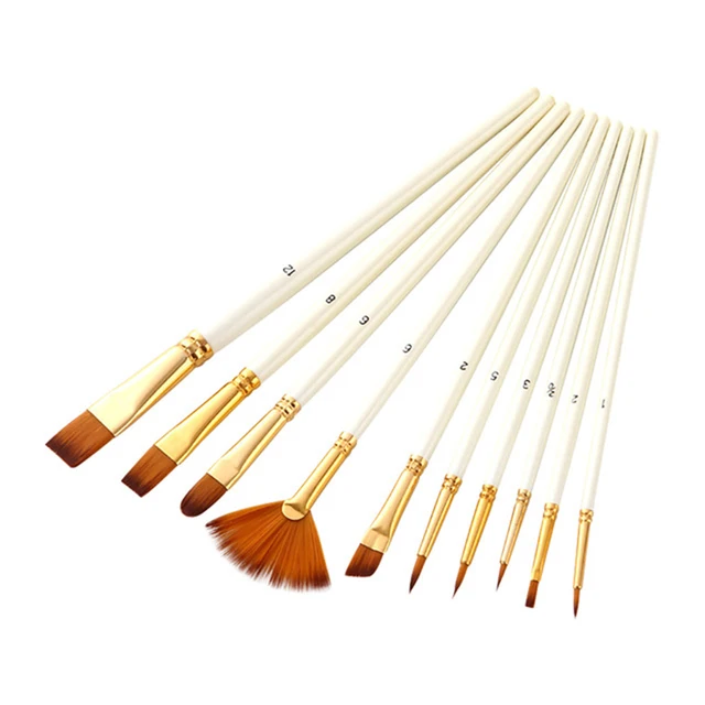 Set di pennelli da 10 pezzi Pennello per capelli in nylon per pittura acrilica Pittura ad olio per acquerello Fai da te Pennello artistico per studenti per bambini 2