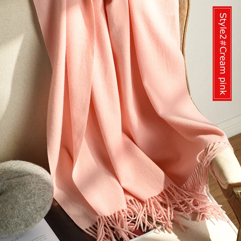 Style2 Cream Pink Высокое качество кашемировые шарфы женские новые зимние плотные теплые мягкие пашмины Шали Обертывания Твердые женские шерстяные длинные шарфы с кисточками - Цвет: Style2 Cream Pink