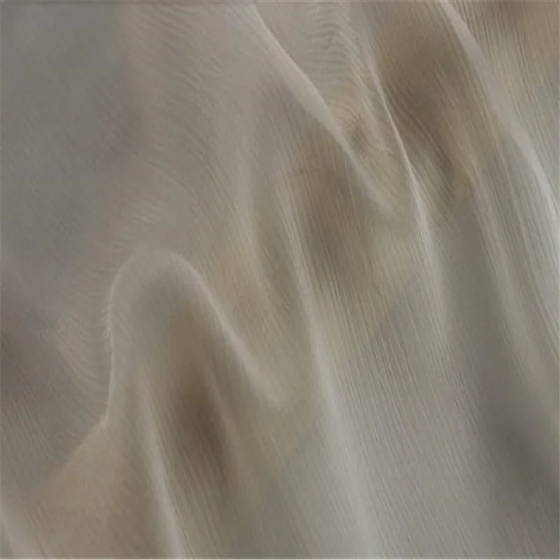 Чистый шелк морщинка шифон ткань 5,5 момме 140 см 5" экологические креп-жоржет шелковые ткани для шарфа - Цвет: 7 beige