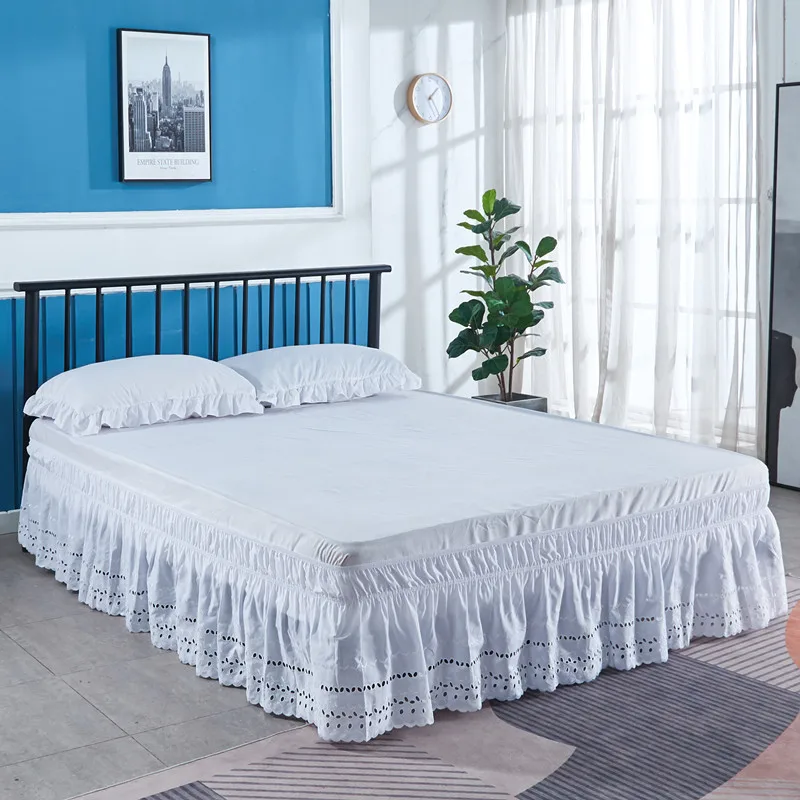 Embroidered Craft Ruffled Bed Skirt With Wrinkle & Fade Resistant Fabric -15 Inch Height bed skirt